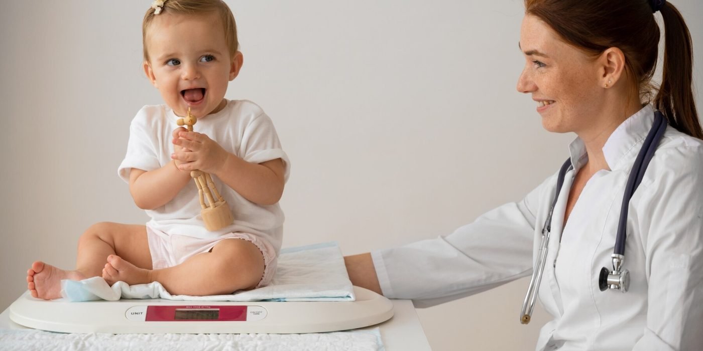 side-view-smiley-doctor-weighing-babies_23-2149728924
